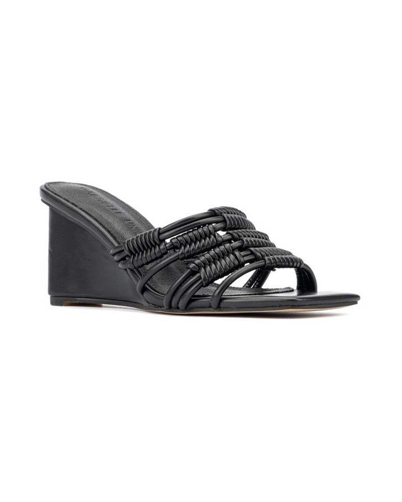 Women's Harmoni Woven Wedge Slides Black $40.52 Shoes