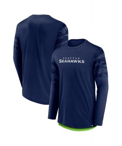 Men's Branded College Navy, Neon Green Seattle Seahawks Square Off Long Sleeve T-shirt $27.83 T-Shirts