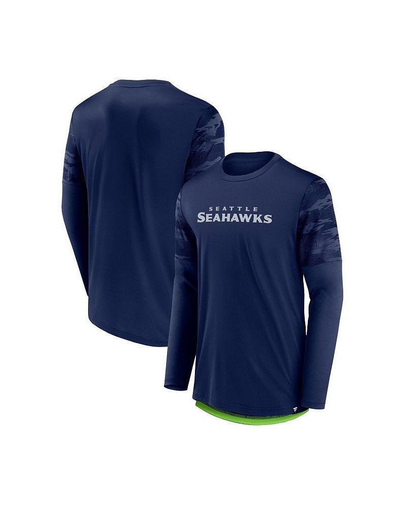 Men's Branded College Navy, Neon Green Seattle Seahawks Square Off Long Sleeve T-shirt $27.83 T-Shirts