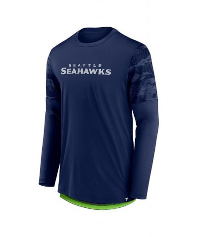 Men's Branded College Navy, Neon Green Seattle Seahawks Square Off Long Sleeve T-shirt $27.83 T-Shirts