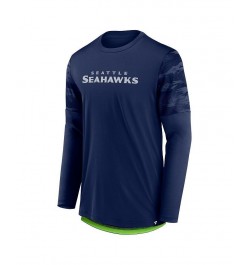 Men's Branded College Navy, Neon Green Seattle Seahawks Square Off Long Sleeve T-shirt $27.83 T-Shirts