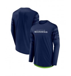 Men's Branded College Navy, Neon Green Seattle Seahawks Square Off Long Sleeve T-shirt $27.83 T-Shirts