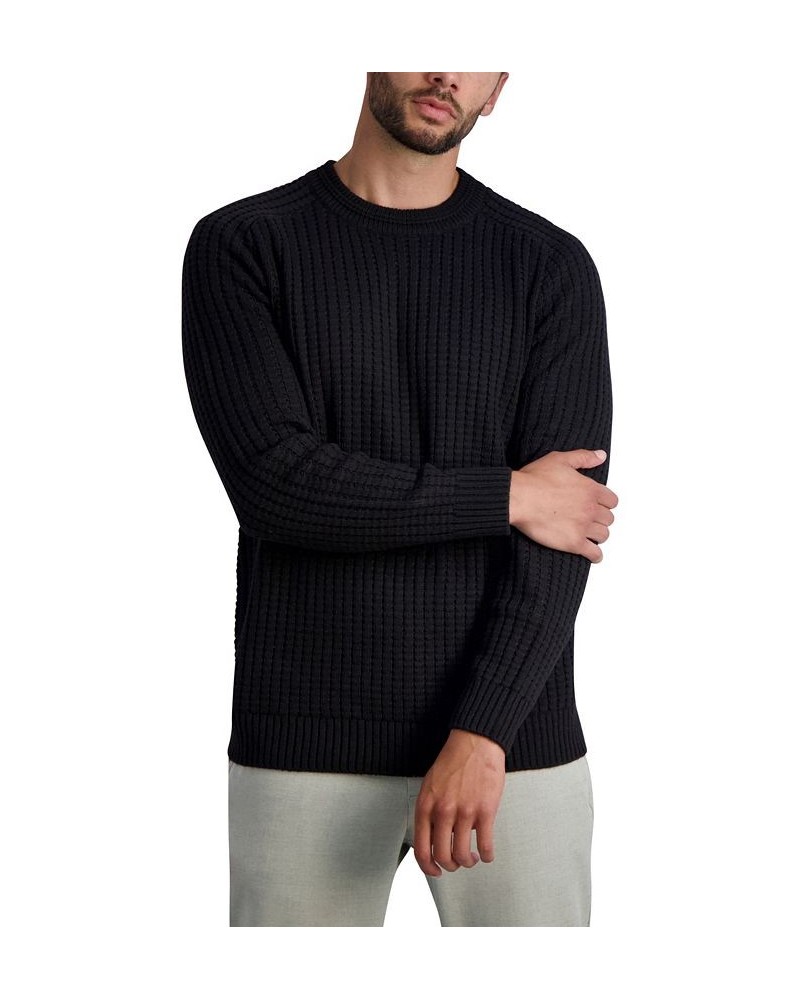 Men's Textured Long Sleeve Crew Neck Sweater Black $63.60 Sweaters