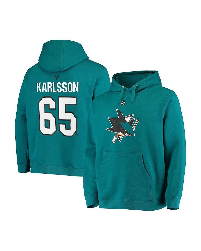 Men's Branded Erik Karlsson Teal San Jose Sharks Primary Logo Name and Number Hoodie $29.67 Sweatshirt