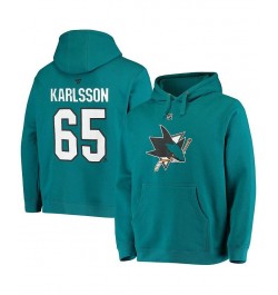 Men's Branded Erik Karlsson Teal San Jose Sharks Primary Logo Name and Number Hoodie $29.67 Sweatshirt