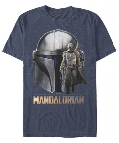 Men's Star Wars Mandalorian Mando Head Short Sleeve T-shirt Blue $19.59 T-Shirts