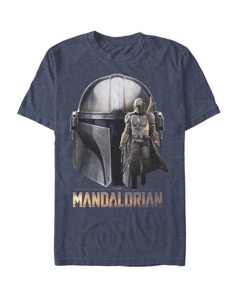 Men's Star Wars Mandalorian Mando Head Short Sleeve T-shirt Blue $19.59 T-Shirts