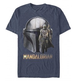 Men's Star Wars Mandalorian Mando Head Short Sleeve T-shirt Blue $19.59 T-Shirts