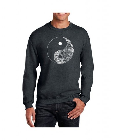 Men's Word Art Yin Yang Crewneck Sweatshirt Gray $26.99 Sweatshirt