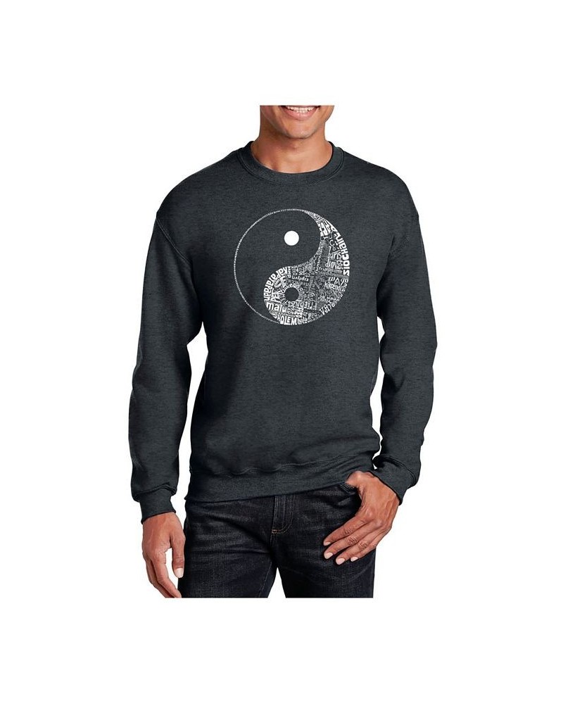 Men's Word Art Yin Yang Crewneck Sweatshirt Gray $26.99 Sweatshirt