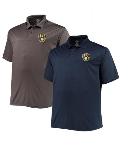 Men's Navy, Charcoal Milwaukee Brewers Big and Tall Two-Pack Polo Shirt Set $29.20 Polo Shirts