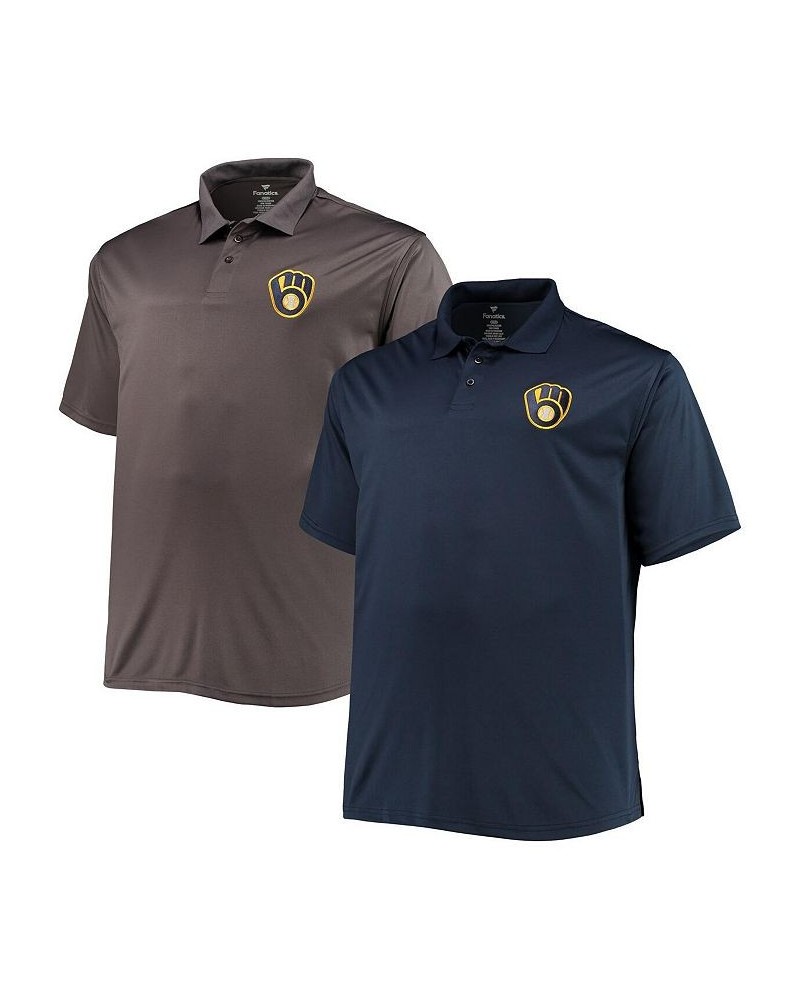 Men's Navy, Charcoal Milwaukee Brewers Big and Tall Two-Pack Polo Shirt Set $29.20 Polo Shirts