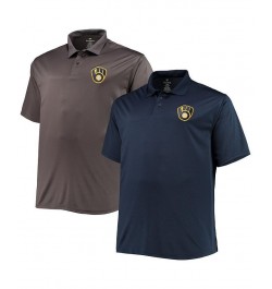 Men's Navy, Charcoal Milwaukee Brewers Big and Tall Two-Pack Polo Shirt Set $29.20 Polo Shirts