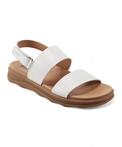 Women's Leah Round Toe Strappy Casual Flat Sandals Cream Leather $52.47 Shoes