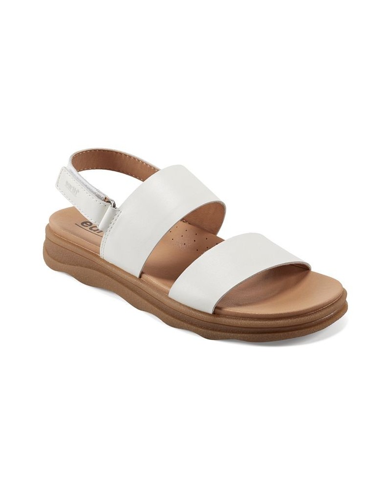 Women's Leah Round Toe Strappy Casual Flat Sandals Cream Leather $52.47 Shoes