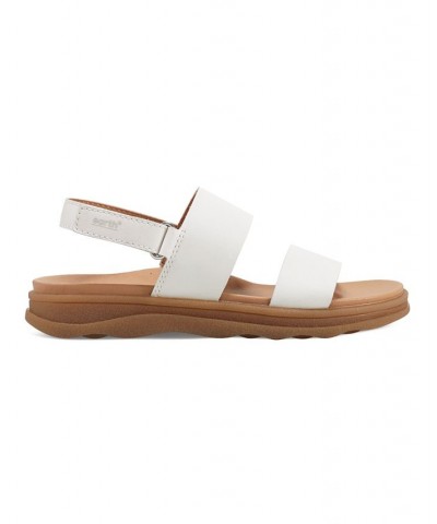 Women's Leah Round Toe Strappy Casual Flat Sandals Cream Leather $52.47 Shoes