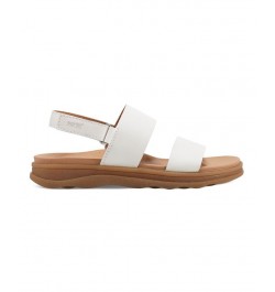 Women's Leah Round Toe Strappy Casual Flat Sandals Cream Leather $52.47 Shoes