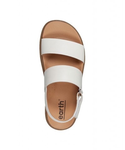 Women's Leah Round Toe Strappy Casual Flat Sandals Cream Leather $52.47 Shoes