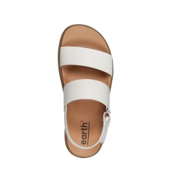 Women's Leah Round Toe Strappy Casual Flat Sandals Cream Leather $52.47 Shoes