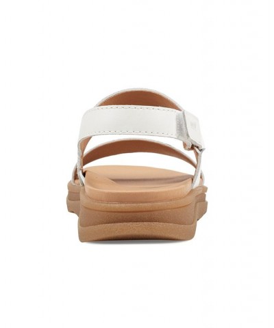 Women's Leah Round Toe Strappy Casual Flat Sandals Cream Leather $52.47 Shoes