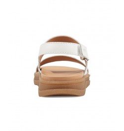 Women's Leah Round Toe Strappy Casual Flat Sandals Cream Leather $52.47 Shoes