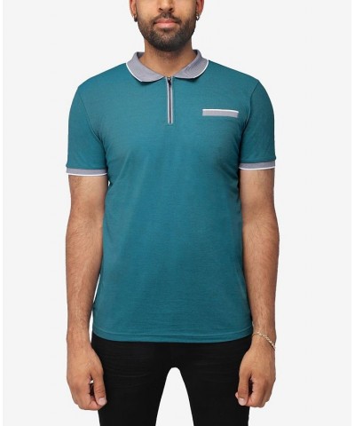 Men's Comfort Zip-Neck Tipped Polo Shirt Teal, Navy $22.00 Polo Shirts