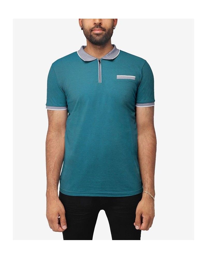 Men's Comfort Zip-Neck Tipped Polo Shirt Teal, Navy $22.00 Polo Shirts