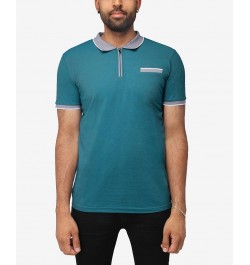 Men's Comfort Zip-Neck Tipped Polo Shirt Teal, Navy $22.00 Polo Shirts