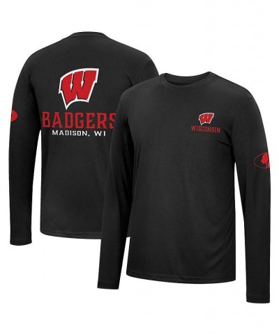 Men's Black Wisconsin Badgers Mossy Oak SPF 50 Performance Long Sleeve T-shirt $22.05 T-Shirts