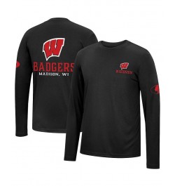 Men's Black Wisconsin Badgers Mossy Oak SPF 50 Performance Long Sleeve T-shirt $22.05 T-Shirts