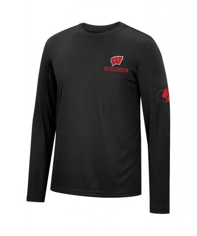 Men's Black Wisconsin Badgers Mossy Oak SPF 50 Performance Long Sleeve T-shirt $22.05 T-Shirts