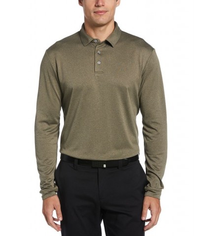 Men's Micro Birdseye Print Long-Sleeve Polo Shirt Industrial Green Heather $27.08 Polo Shirts