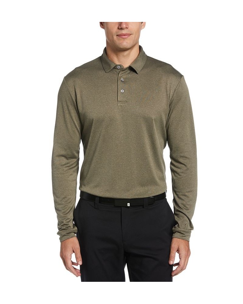 Men's Micro Birdseye Print Long-Sleeve Polo Shirt Industrial Green Heather $27.08 Polo Shirts