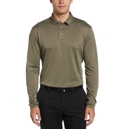 Men's Micro Birdseye Print Long-Sleeve Polo Shirt Industrial Green Heather $27.08 Polo Shirts