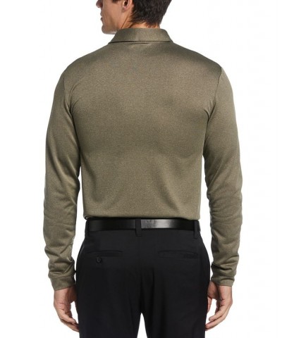 Men's Micro Birdseye Print Long-Sleeve Polo Shirt Industrial Green Heather $27.08 Polo Shirts