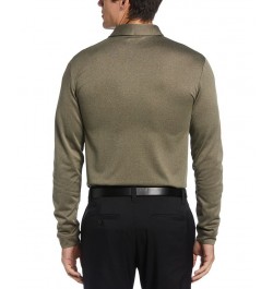 Men's Micro Birdseye Print Long-Sleeve Polo Shirt Industrial Green Heather $27.08 Polo Shirts