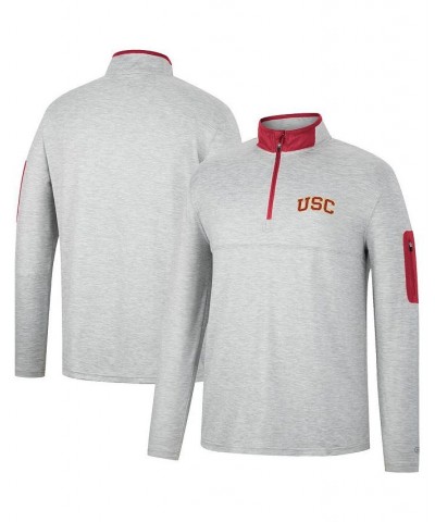 Men's Heathered Gray, Cardinal USC Trojans Country Club Windshirt Quarter-Zip Jacket $28.60 Sweatshirt