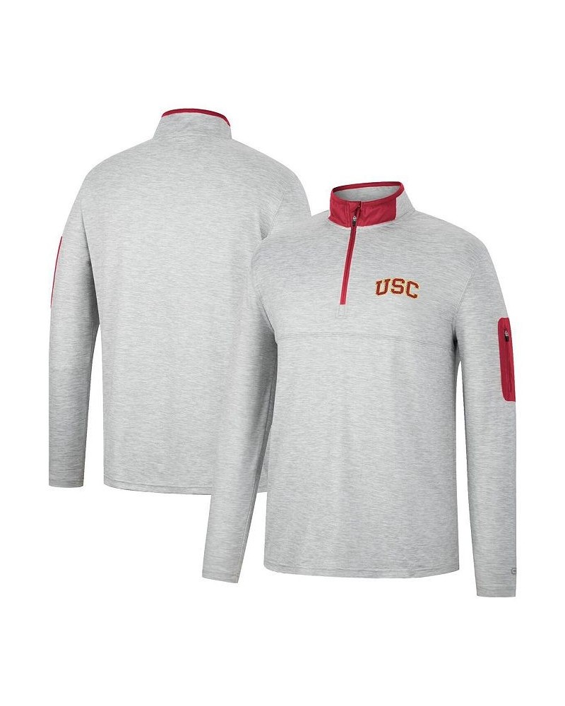 Men's Heathered Gray, Cardinal USC Trojans Country Club Windshirt Quarter-Zip Jacket $28.60 Sweatshirt