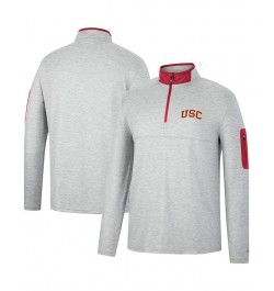 Men's Heathered Gray, Cardinal USC Trojans Country Club Windshirt Quarter-Zip Jacket $28.60 Sweatshirt