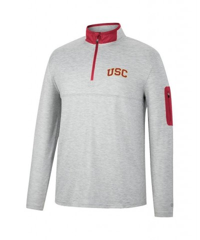 Men's Heathered Gray, Cardinal USC Trojans Country Club Windshirt Quarter-Zip Jacket $28.60 Sweatshirt