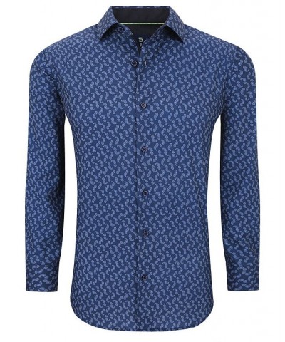 Men's Slim Fit Performance Long Sleeve Printed Dress Shirt PD07 $21.60 Dress Shirts