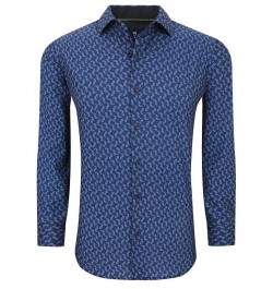 Men's Slim Fit Performance Long Sleeve Printed Dress Shirt PD07 $21.60 Dress Shirts