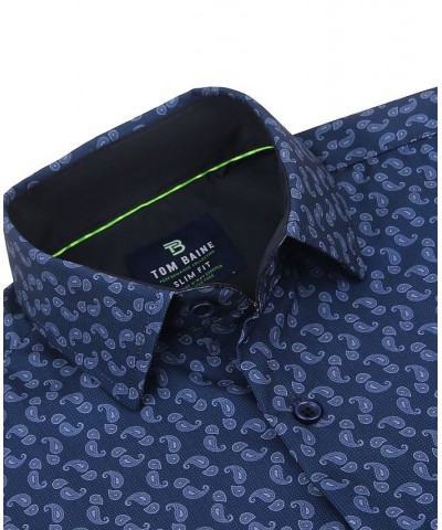 Men's Slim Fit Performance Long Sleeve Printed Dress Shirt PD07 $21.60 Dress Shirts