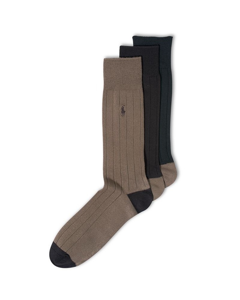 Men's Socks, Soft Touch Ribbed Heel Toe 3 Pack Brown $13.60 Socks