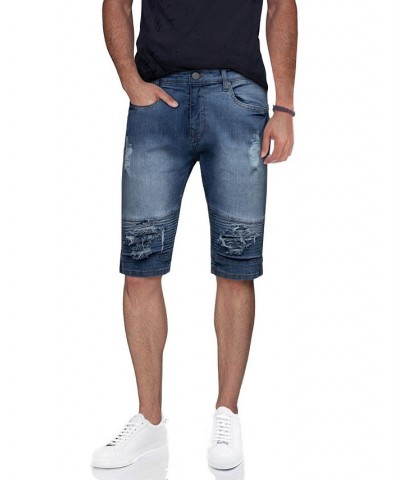 Men's Distressed Moto Denim Shorts Blue $30.60 Shorts