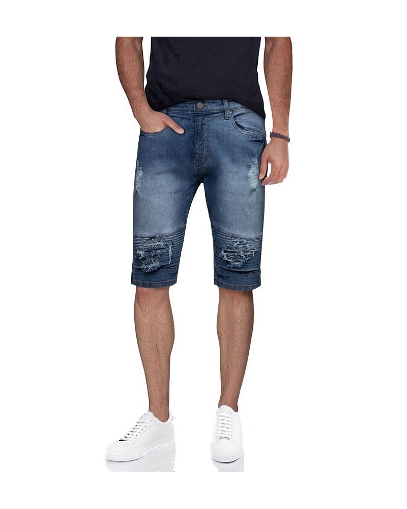 Men's Distressed Moto Denim Shorts Blue $30.60 Shorts