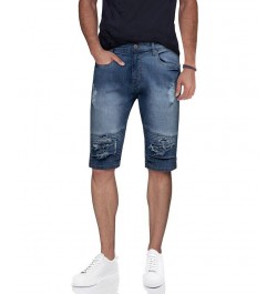 Men's Distressed Moto Denim Shorts Blue $30.60 Shorts