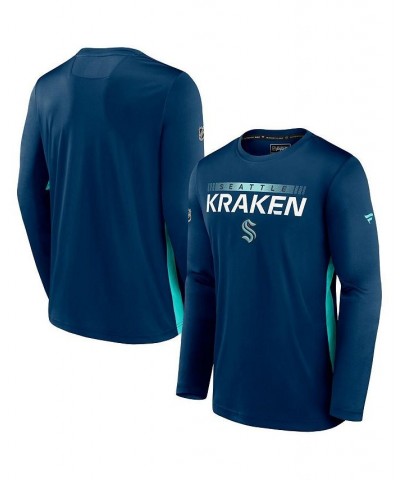 Men's Branded Deep Sea Blue Seattle Kraken Authentic Pro Rink Performance Long Sleeve T-shirt $21.93 T-Shirts