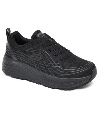 Women's Relaxed Fit Max Cushioning Elite Slip-Resistant Work Sneakers Black $40.00 Shoes