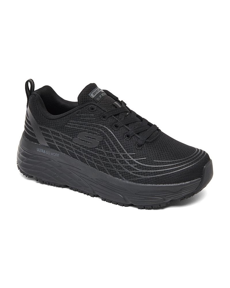 Women's Relaxed Fit Max Cushioning Elite Slip-Resistant Work Sneakers Black $40.00 Shoes